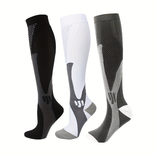3 Pairs Compression Knee High Socks for Running Cycling Fitness