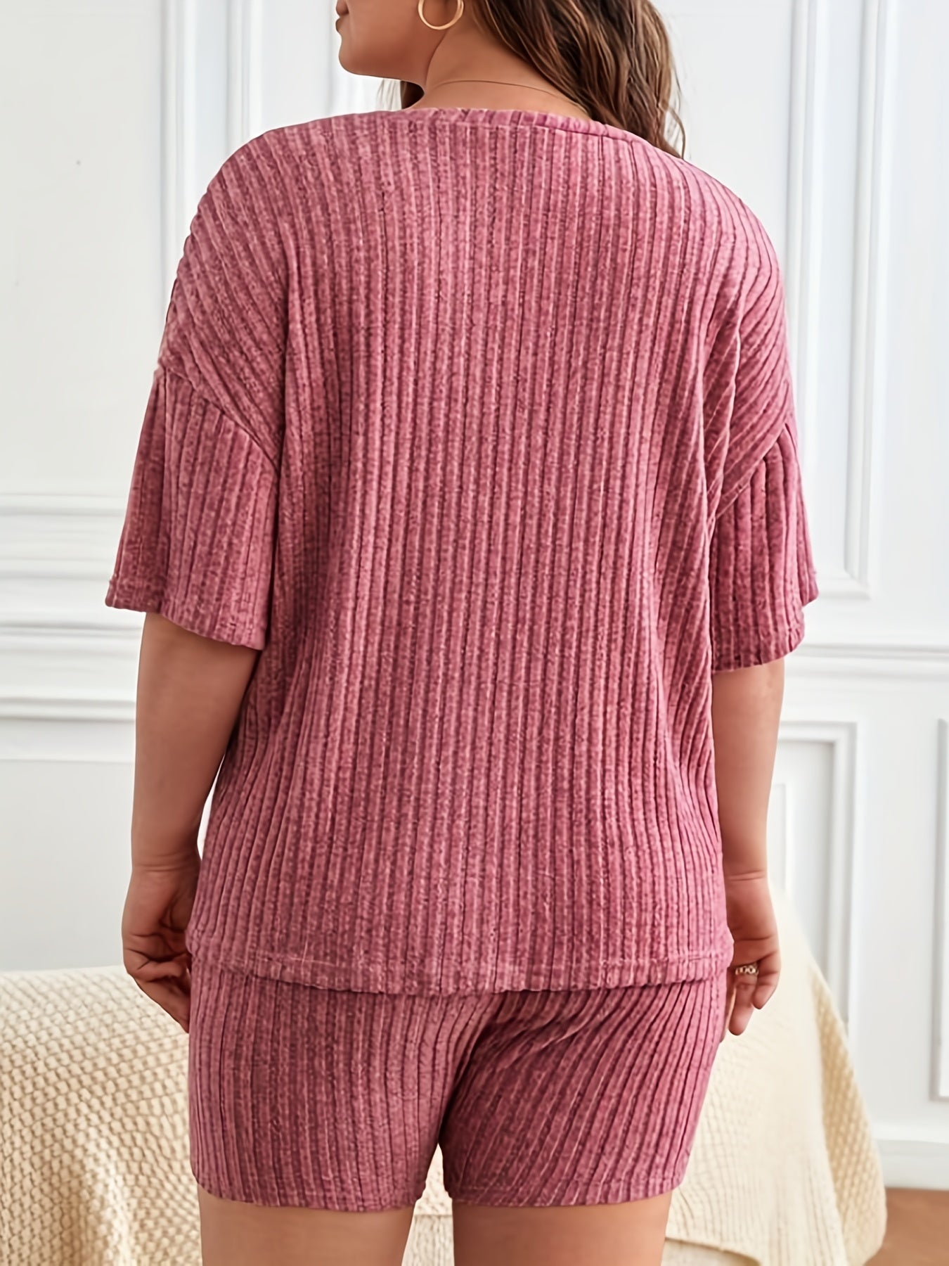  Ribbed Knit Tee & Shorts Pajama Set