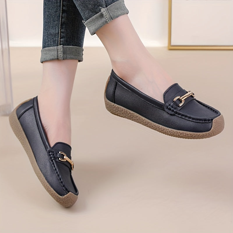 Women's Metallic Chain Loafers Slip On Lightweight Soft Sole Shoes