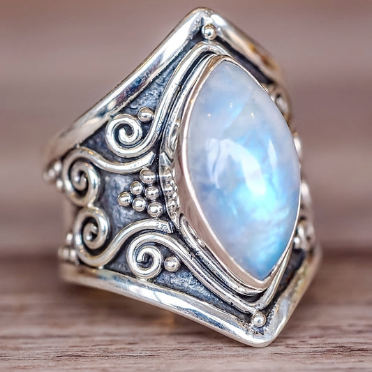 Vintage Silver Moonstone Party Ring