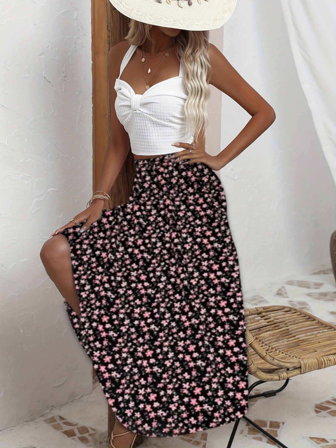 Floral Print A-Line Skirt High Waist Women's Clothing