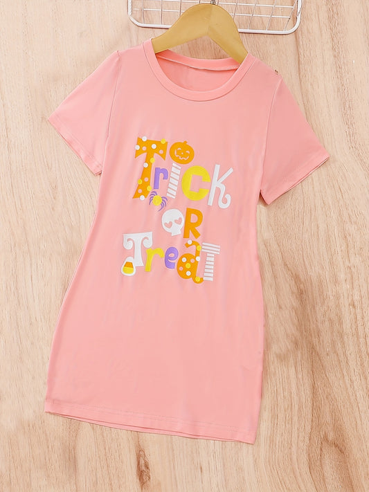 Girls Halloween Dress 'Trick Or Treat' Print Summer Casual Short Sleeves