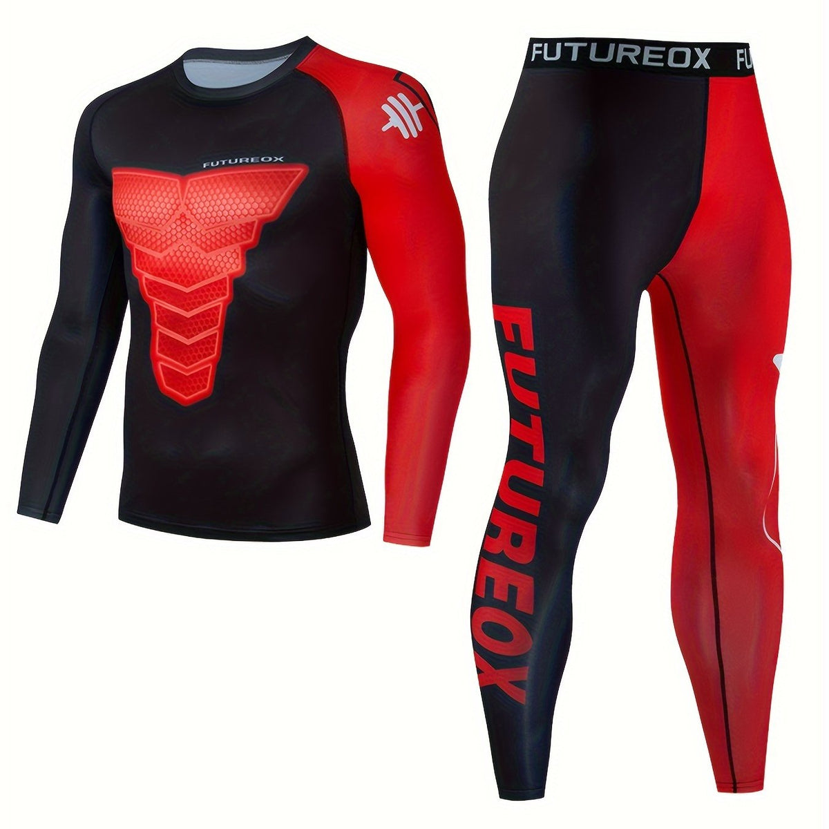 Men's Geometric Compression Shirt & Pants Set for Hiking Jogging