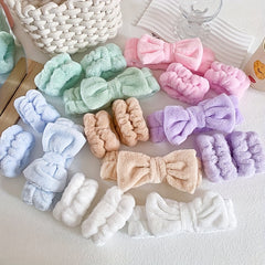 Soft Microfiber Coral Fleece Bow Headband Wristband Set