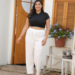  Solid Elastic Drawstring Lace Trousers