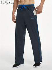 ZENGVEE Men's Stretch Pants Zip Pockets Breathable Trousers