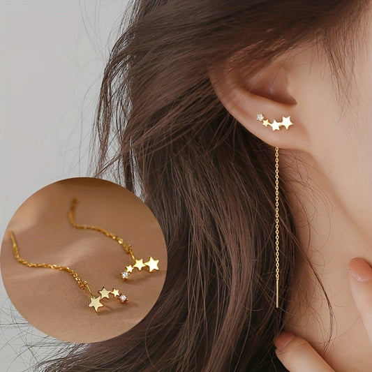 Long Chain Tassel Star Earrings Copper Zircon Jewelry Gift