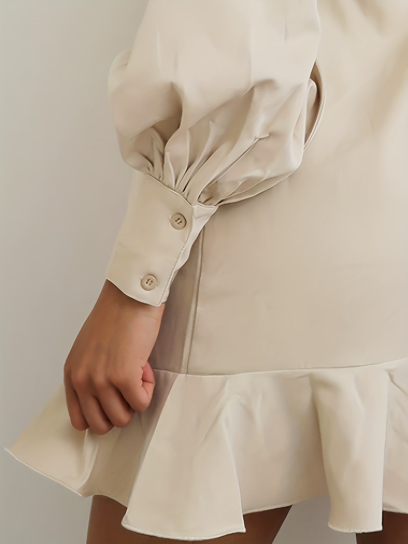  Lantern Sleeve Ruffle Trim Shirt Dress