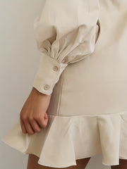  Lantern Sleeve Ruffle Trim Shirt Dress