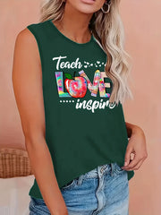  Cartoon Print Round Neck Tank Top