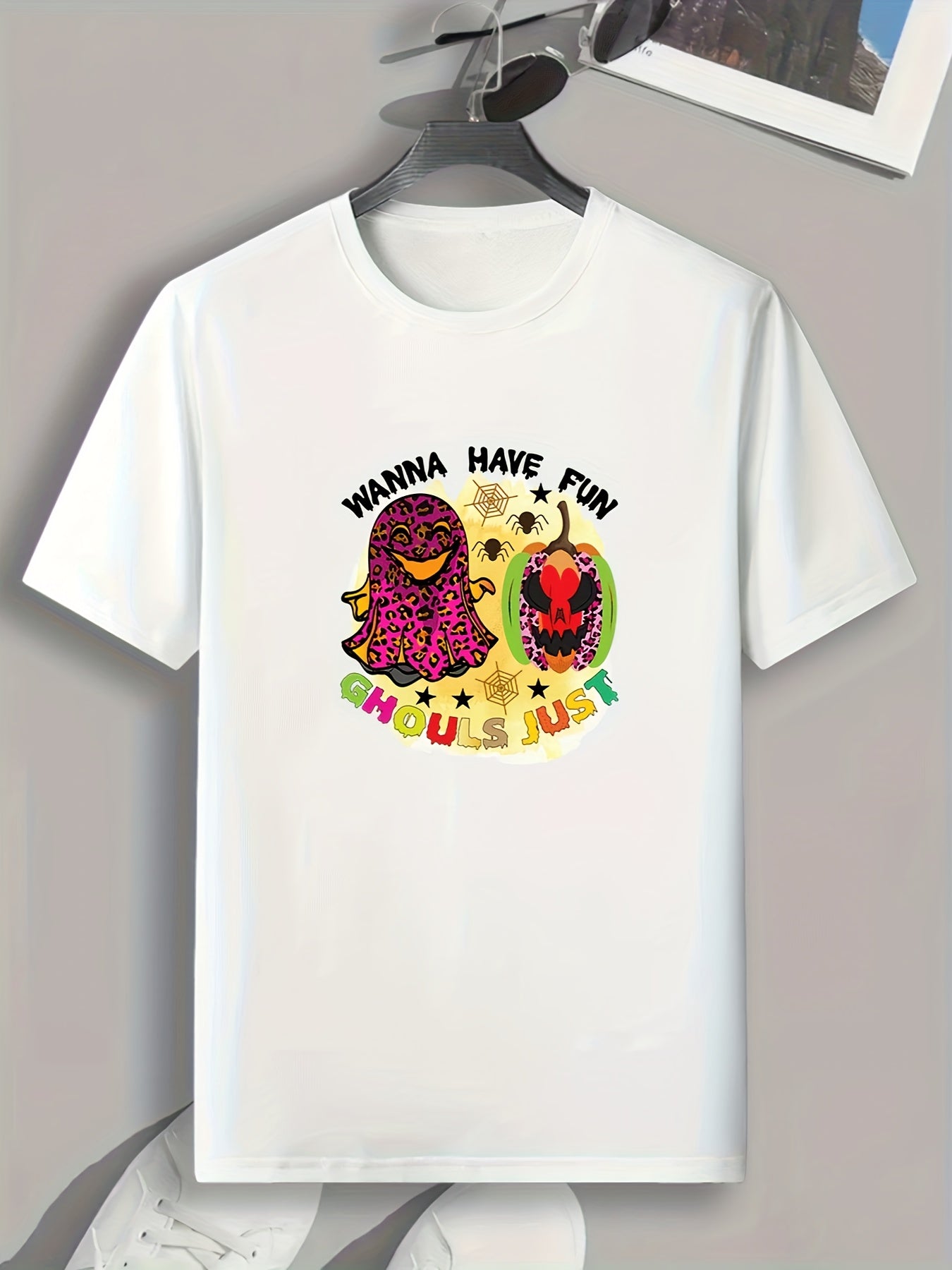 Halloween Pumpkin & Ghost Print Men's Sports Tee