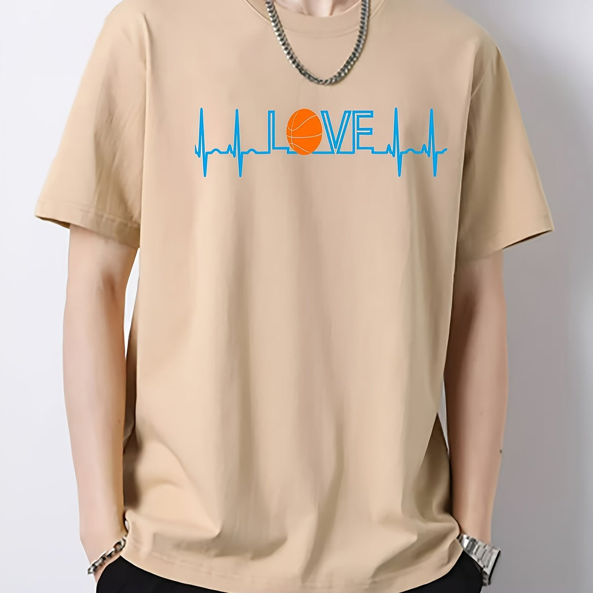 Men's Crew Neck Regular Fit Basketball Pattern T Shirt
