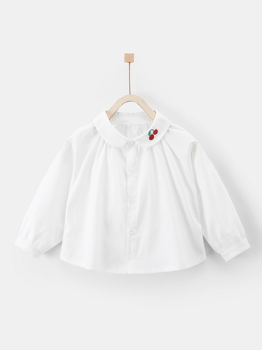 Girls Cherry Embroidered Long Sleeve Top for Autumn and Spring