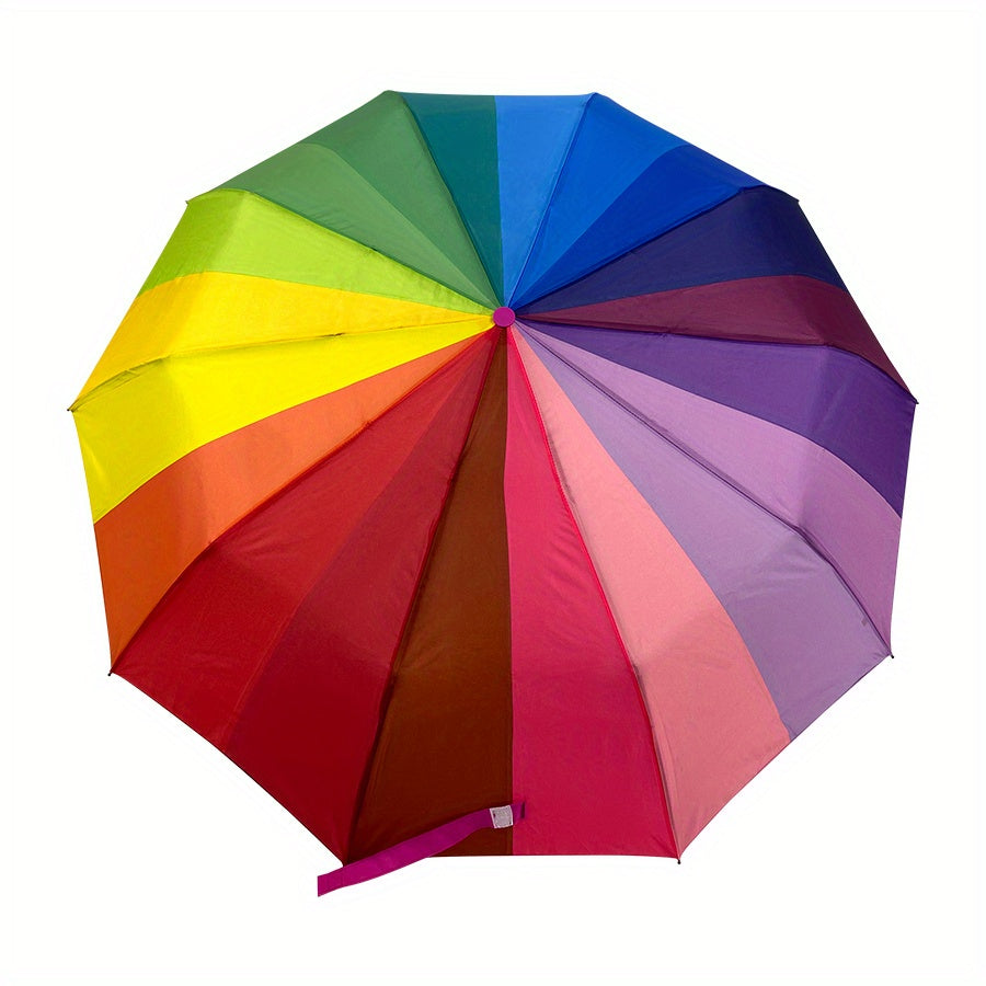 Rainbow Auto Folding Umbrella Windproof Sunshade UV Protection