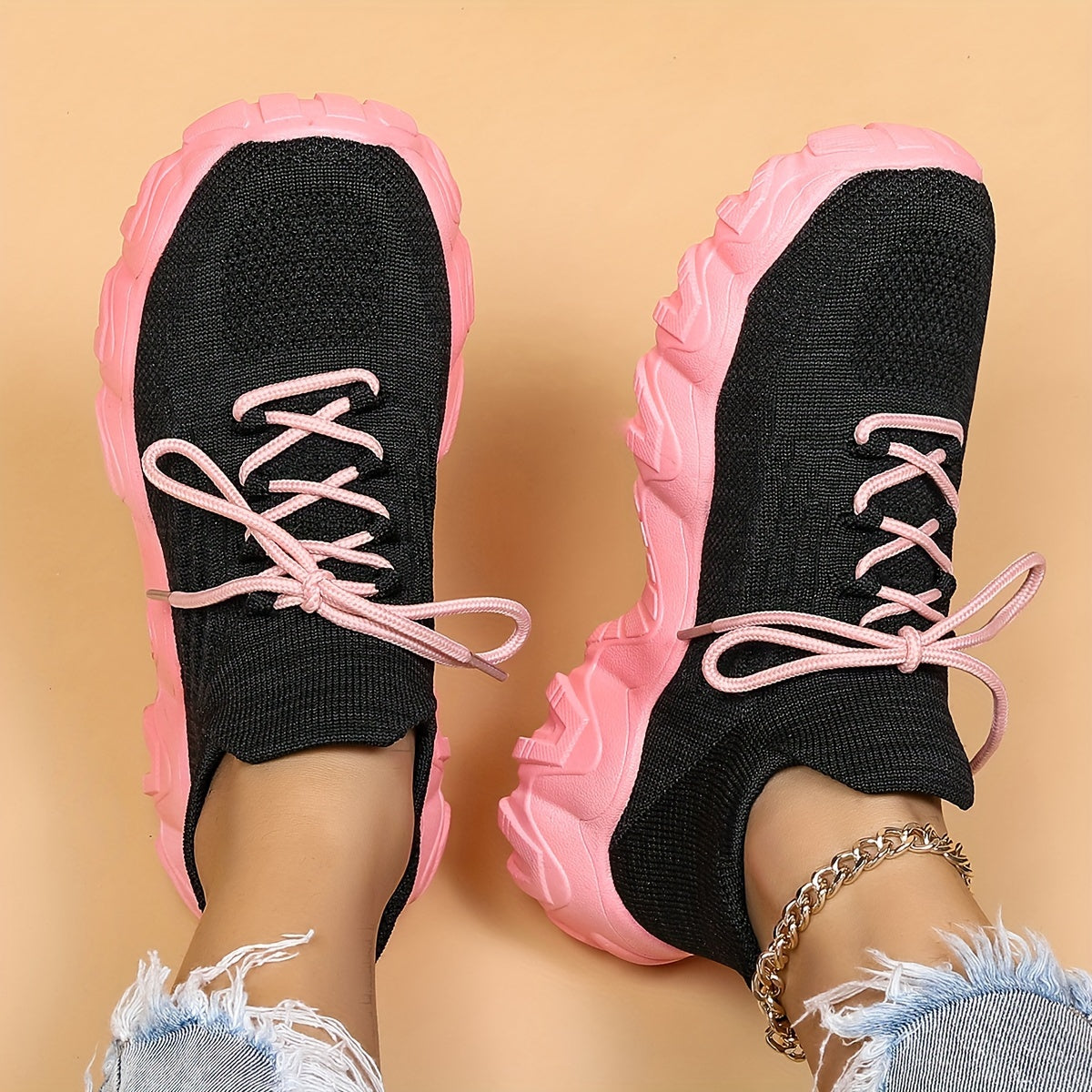 Thick Sole Shock Absorption Running Shoes Breathable Lace Up Outdoor Sneakers