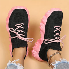 Thick Sole Shock Absorption Running Shoes Breathable Lace Up Outdoor Sneakers
