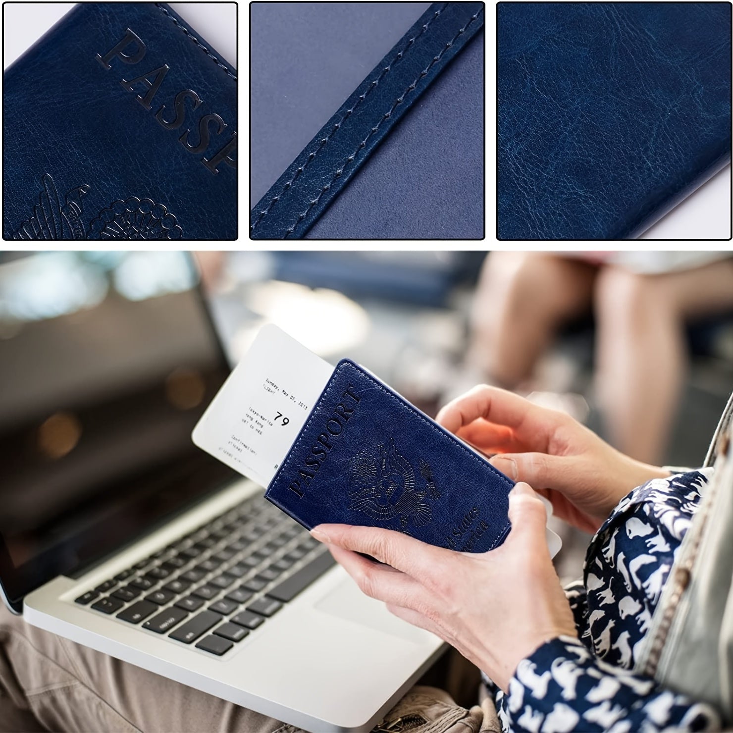 Leather Passport Cover Protector Unisex Holder Travel Bag Combo