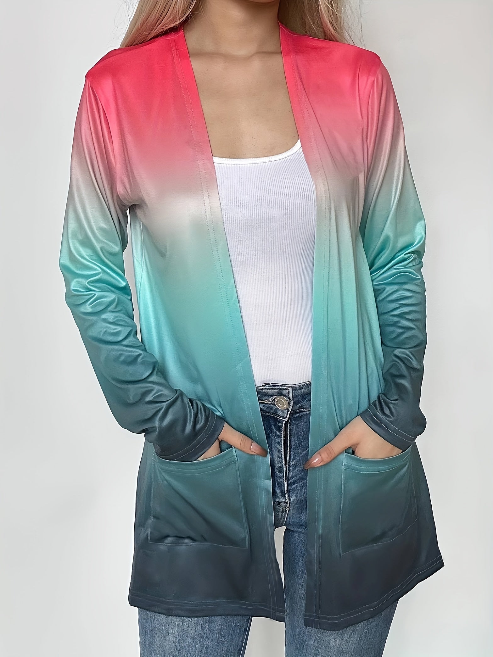  Ombre Long Sleeve Open Front Cardigan