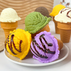 PVC Ice Cream Cone & Ball Set Assorted Flavors Toppings
