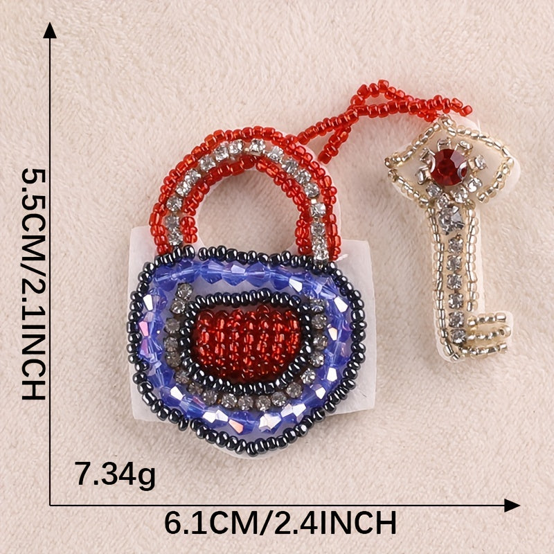 2pcs Bead Lock Key Embroidery Patches DIY No Back Glue Hand Sewing Cloth Sticker