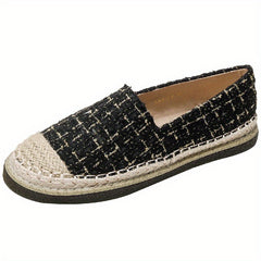Women's Tweed Platform Loafers Casual Round Toe Low Top Flats