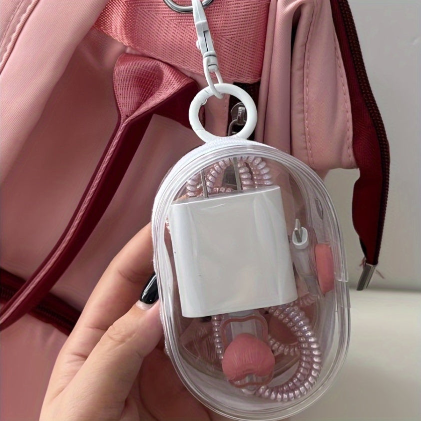 Clear Plastic Charger and Cord Organizer Case with Keychain