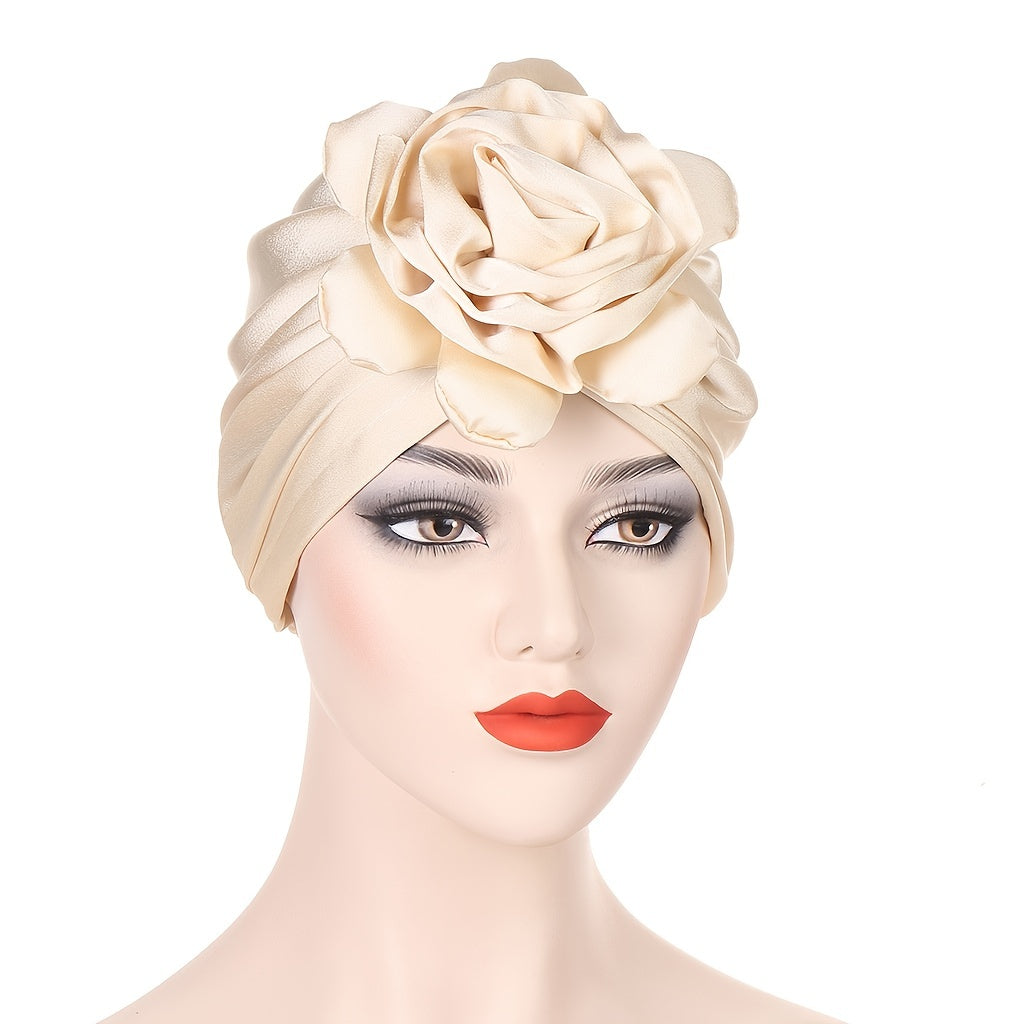 Satin Flower Turban Cap Hijab Head Wrap Head Scarf Beanie Chemo Hats
