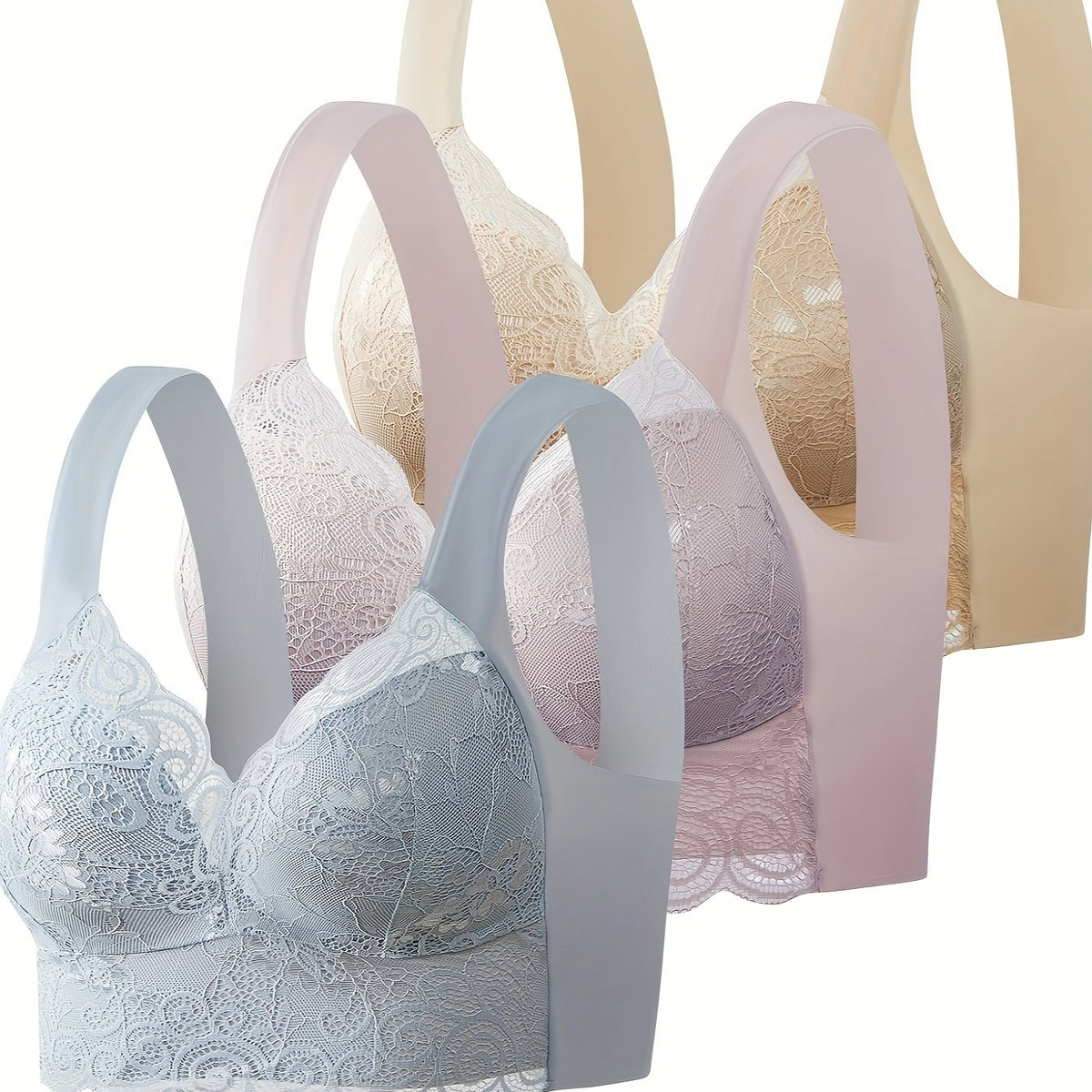 3pcs Lace Wireless Bras Comfy & Breathable Scallop Trim Bra Women's Lingerie