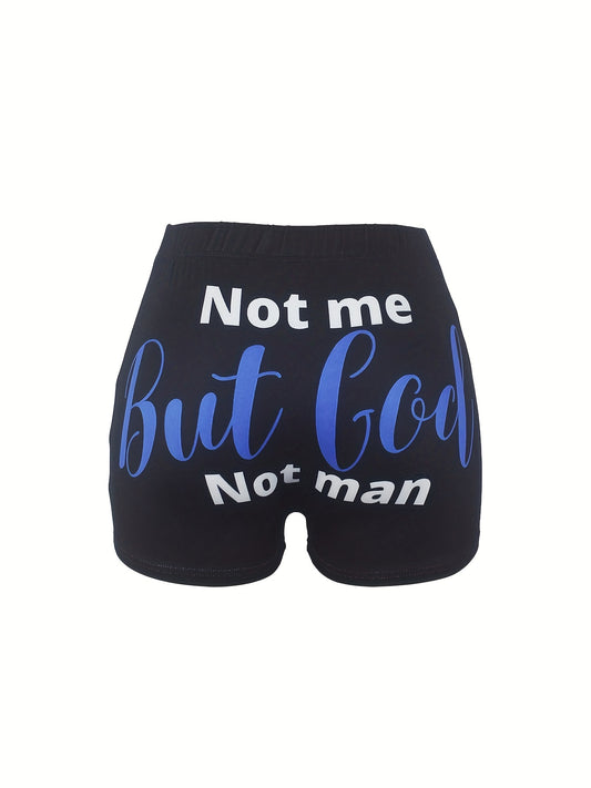 Colorblock Letter Skinny Shorts for Women