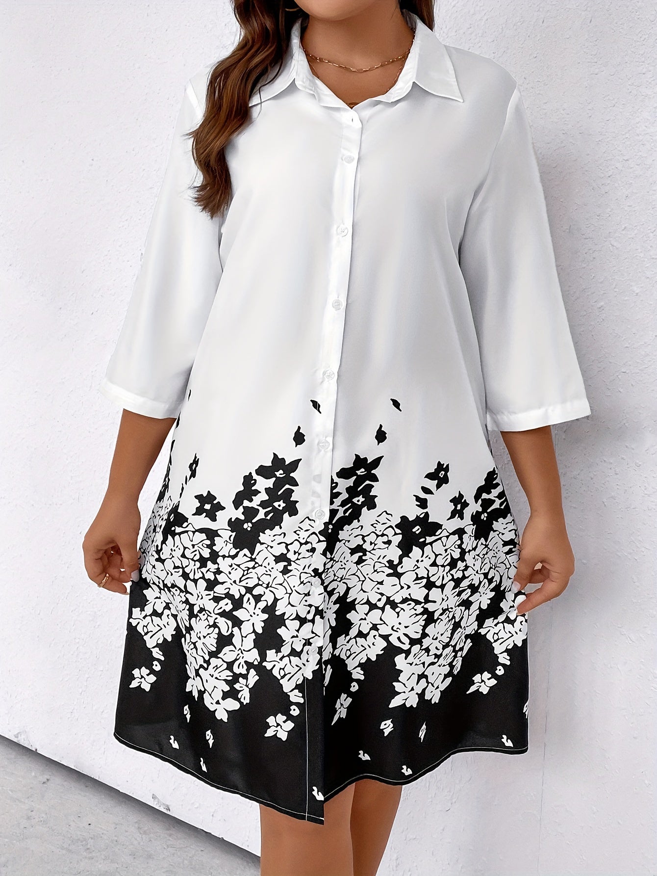 Floral Print Button Up Lapel Collar Shirt Dress