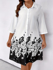 Floral Print Button Up Lapel Collar Shirt Dress