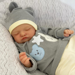 19" Sleeping Reborn Baby Doll w/ 3D Skin & Veins Soft Vinyl Limbs Gray Outfit