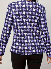  Houndstooth Print Long Sleeve Open Front Blazer