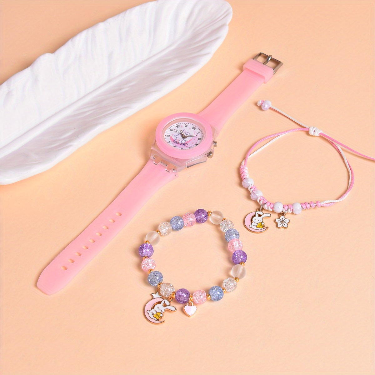 3pcs Set Rabbit On the Moon Kids Watch with Bracelets