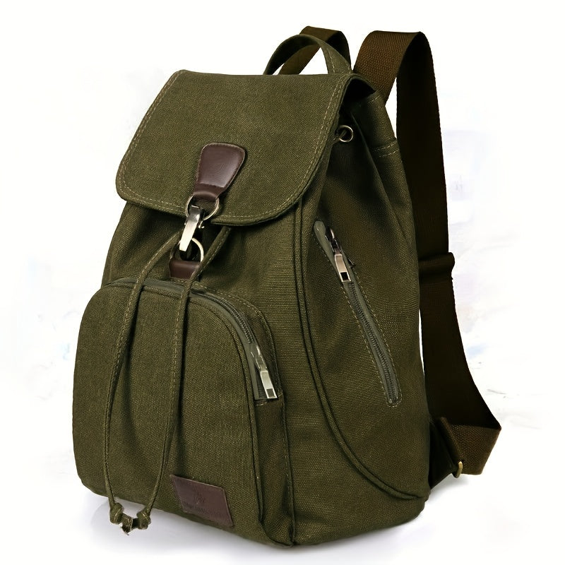 Retro Canvas Flap Backpack Drawstring School Bag Travel Hiking