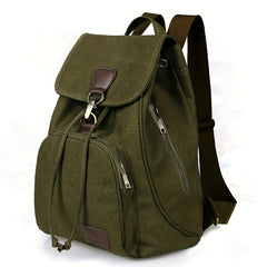 Retro Canvas Flap Backpack Drawstring School Bag Travel Hiking