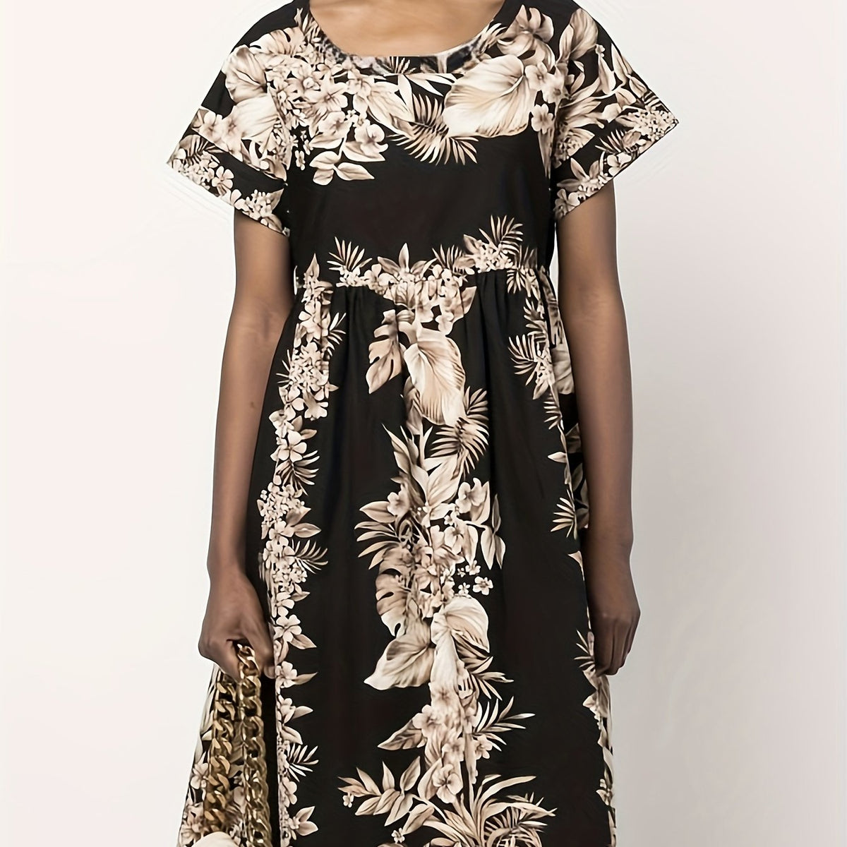  Tropical Print Short Sleeve Dress