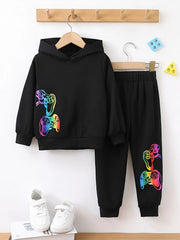 Colorful Gamepad Pattern Boy's 2pcs Hoodie & Sweatpants Set