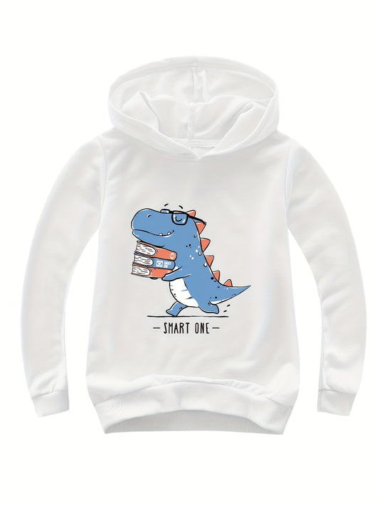 Girls Dino Graphic Hooded Pullover for Spring Fall