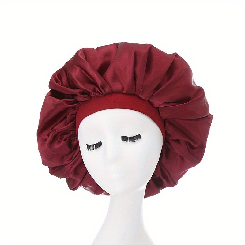 Extra Large Satin Bonnet Cap Wide Brimmed Nightcap Solid Hat