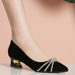 Women's Rhinestone Slip On French Heels Low Heels