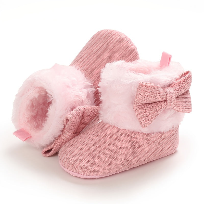 Bowknot Comfortable Boots For Baby Girls Soft Warm Plus Fleece Boots