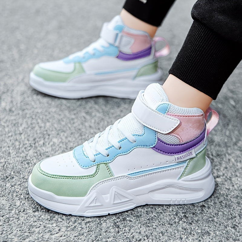 Girls High Top Sneakers Hook Loop Fastener Anti Slip Skateboard Shoes