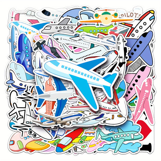 50pcs Cartoon Airplane Stickers for DIY Scrapbooking Water Bottles & Laptops