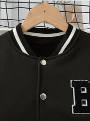 Girls' Leather Stitching Sleeves Baseball Jacket