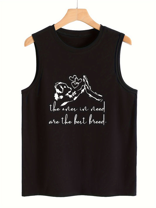 Dog Pattern Sports Vest Round Neck Sleeveless Top