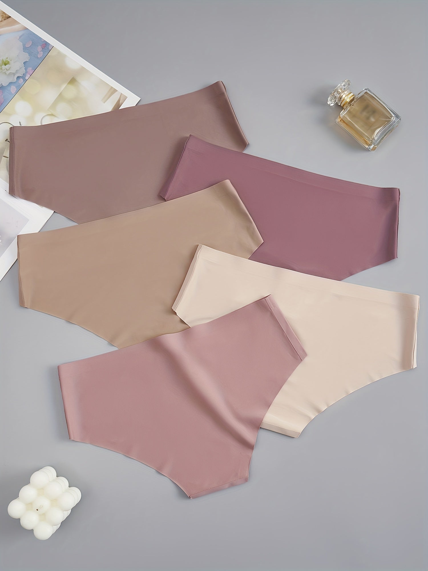 5pcs Seamless Solid Briefs Comfy & Stretchy Intimates Panties