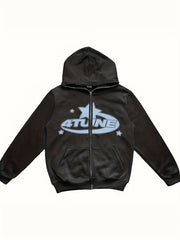 Y2K Letter & Star Print Sweatshirt Zip Up Hoodie