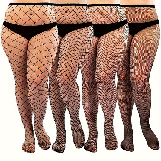 4 Pairs Plus Size Sexy Pantyhose Set Women's Plus High Waisted Fishnet Tights