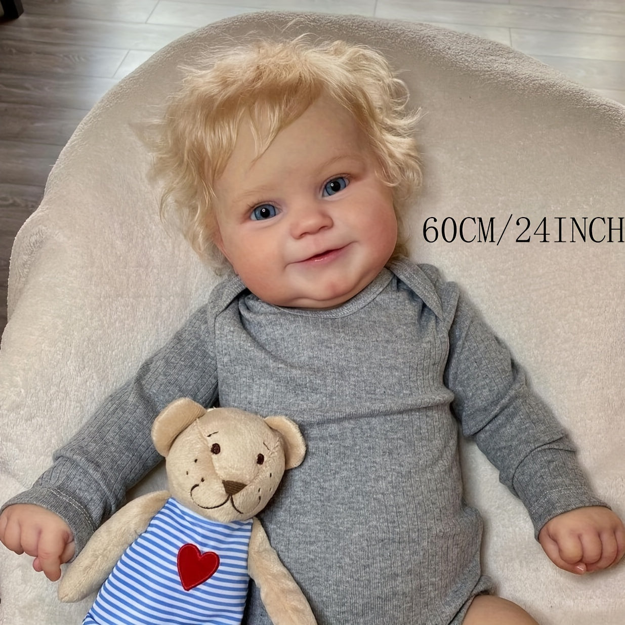 24 Inch 3D Paint Skin Art Reborn Smiling Baby Doll Toy